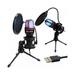 MIKROFON GAMINGOWY RGB USB Z TRÓJNOGIEM FILTR STRAMINGOWY BLOW FRESH WAVE