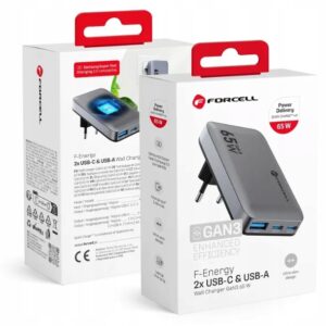 Ładowarka Forcell F-Energy GaN Slim VT-47 2xUSB-C USB-A 65W PD QC4.0 szara