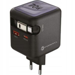 Ładowarka sieciowa Forcell 70W GaN3 3x USB-C/A z kablem 0,80 m