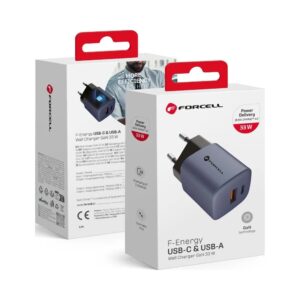 Szybka ładowarka sieciowa do telefonu Forcell GaN 33W USB C + USB QC4.0 PD