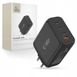 POTĘŻNA ŁADOWARKA SIECIOWA USB-C USB-A ZASILACZ GAN 200W QUICK CHARGE 3.0