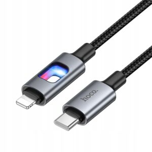Kabel z diodami LED USB-C - Apple Lightning Hoco PD 27W 1,2m czarny