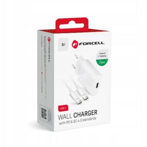 Ładowarka Sieciowa Forcell ze złączem USB typ C i kablem typ C - 3A 25W PD