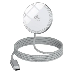 Ładowarka indukcyjna 25W Qi2 ultra szybka bezprzewodowa USB-C PD w nylonowym oplocie magnetyczna do MagSafe iPhone 15 16 17 Pro Max kabel 1m (White / Biały)