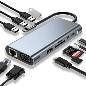 Adapter Hub D-Pro 11w1 przejściówka rozdzielacz USB-C do HDMI 4K UHD / USB Type-C PD / USB 2.0 3.0 / SD / TF / RJ45 LAN 100Mbps / VGA / Audio Mini Jack 3.5mm (Space Gray / Szary)
