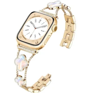 Bransoleta Glow VNC Clover Band ozdobny pasek do Apple Watch 4/5/6/7/8/9/10/11/12/SE 1/2/3 40/41/42mm (Złoty / Perłowy)