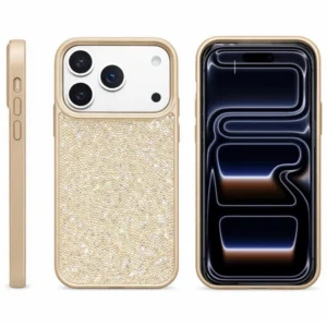 Crystal Sparkle etui hybrydowe błyszczące z kryształkami do Apple iPhone 17 Pro Max/18 Pro Max (Złoty)