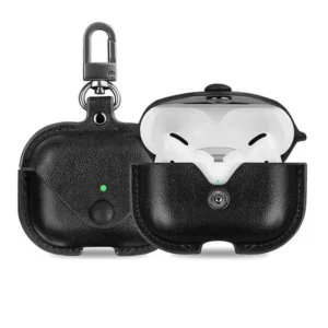 D-Pro Leather Snap Secure Anti-lost Case skórzane zapinane etui do Apple AirPods Pro 3 (Czarne)