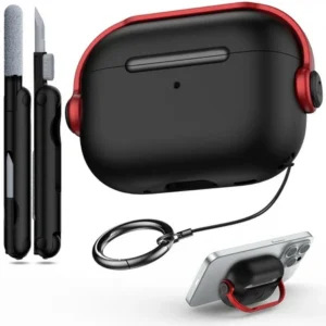 Etui Anti-lost obudowa futerał pokrowiec do słuchawek bezpieczny zamykany z czyścikiem do Apple AirPods Pro 3 (Czarny + Czerwony)