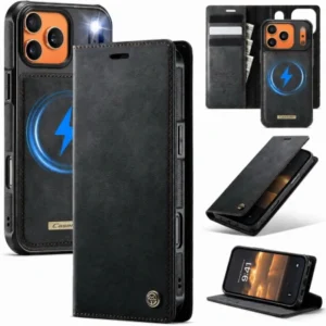 Etui CaseMe Flip Wallet Case obudowa z magnetyczną klapką skórzana zamykana portfel z miejscem na karty do iPhone 17 Pro Max/18 Pro Max (Czarny)
