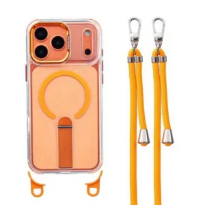 Etui Crossbody Hybrid Crystal MagSafe Stand na sznurku z demontowalnym paskiem i stojakiem na ramię smycz na szyję do iPhone 17 Pro/18 Pro (Cosmic Orange / Pomarańczowy)