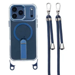 Etui  Crossbody Hybrid Crystal MagSafe Stand na sznurku z demontowalnym paskiem i stojakiem na ramię smycz na szyję do iPhone 17 Pro Max/18 Pro Max (Deep Blue / Granatowy)