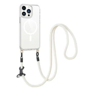 Etui  Crossbody T-Crystal Magsafe na sznurku z demontowalnym paskiem na ramię smycz na szyję do iPhone 16 Pro (Biały)