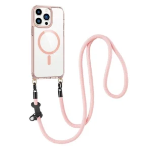 Etui Crossbody T-Crystal Magsafe na sznurku z demontowalnym paskiem na ramię smycz na szyję do iPhone 16 Pro (Różowy)