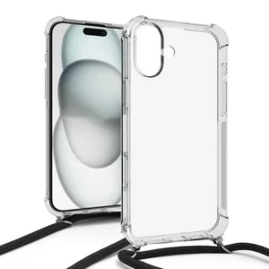 Etui  Crossbody TPU na sznurku z paskiem na ramię smycz na szyję do iPhone 16 Plus (Czarny)
