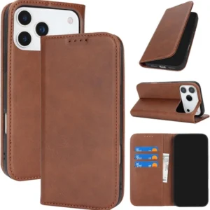 Etui  Flip Wallet Case obudowa z magnetyczną klapką skórzana zamykana portfel z miejscem na karty do iPhone 17 Pro/18 Pro (Brązowy)