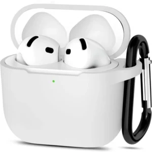 Etui D-Pro Silicone Case silikonowa obudowa z metalowym karabińczykiem do Apple AirPods 4 (2024) / AirPods 5 (2026) (Biały)