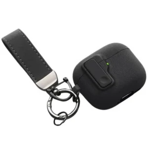 Etui D-Pro Suede Safe Anti-Lost Case bezpieczna zamykana obudowa zamszowa z metalowym karabińczykiem do Apple AirPods Pro 3 (Szary + Czarny breloczek)