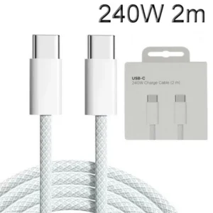 Kabel przewód USB-C do USB-C Typ C 240W PD do szybkiego ładowania w nylonowym oplocie do Apple MacBook iPad iPhone 200cm 2m (Biały)