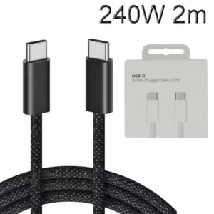 Kabel przewód USB-C do USB-C Typ C 240W PD do szybkiego ładowania w nylonowym oplocie do Apple MacBook iPad iPhone 200cm 2m (Czarny)