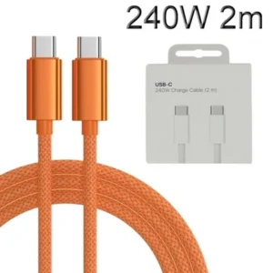 Kabel przewód USB-C do USB-C Typ C 240W PD do szybkiego ładowania w nylonowym oplocie do Apple MacBook iPad iPhone 200cm 2m (Pomarańczowy)
