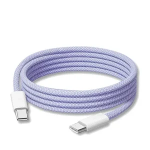 Kabel przewód USB-C do USB-C Type-C do szybkiego ładowania PD 60W nylonowy oplot do Apple iPad mini/Air/Pro iPhone 15/16/17/Pro/Plus/Max 100cm 1m (Box) (Fioletowy)