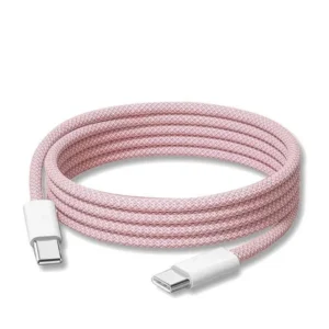 Kabel przewód USB-C do USB-C Type-C do szybkiego ładowania PD 60W nylonowy oplot do Apple iPad mini/Air/Pro iPhone 15/16/17/Pro/Plus/Max 100cm 1m (Box) (Różowy)