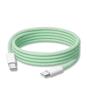 Kabel przewód USB-C do USB-C Type-C do szybkiego ładowania PD 60W nylonowy oplot do Apple iPad mini/Air/Pro iPhone 15/16/17/Pro/Plus/Max 100cm 1m (Box) (Zielony)