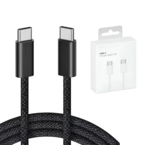 Kabel przewód USB-C do USB-C Type-C do szybkiego ładowania PD 60W nylonowy oplot do Apple iPad mini/Air/Pro iPhone 15/16/Pro/Plus/Max 100cm 1m (Box) (Czarny)