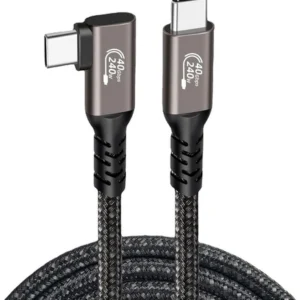 Kabel przewód kątowy Thunderbolt 4 40Gbps USB4 8K@60Hz 240W PD do szybkiego ładowania w nylonowym oplocie do Apple MacBook iPad iPhone 180cm 1.8m (Czarny)