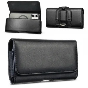 Kabura pozioma Leather Magnetic Holster etui magnetyczne do paska na telefon ze skóry naturalnej do 6.7 cala (rozm. L) (Czarny)