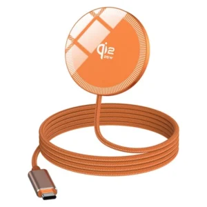 Ładowarka indukcyjna 25W Qi2 ultra szybka bezprzewodowa USB-C PD w nylonowym oplocie magnetyczna do MagSafe iPhone 15 16 17 Pro Max kabel 1m (Orange / Pomarańczowy)