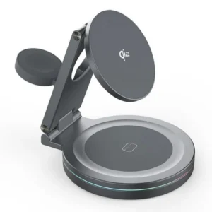 Ładowarka indukcyjna Qi2 MagSafe AluCircle Wireless Charger szybka bezprzewodowa magnetyczna aluminiowa stacja do ładowania Apple Watch / iPhone / AirPods (Space Gray / Szary)