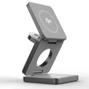 Ładowarka indukcyjna Qi2 MagSafe Fold Wireless Charger szybka bezprzewodowa magnetyczna składana stacja do ładowania Apple Watch / iPhone / AirPods (Space Gray / Szary)