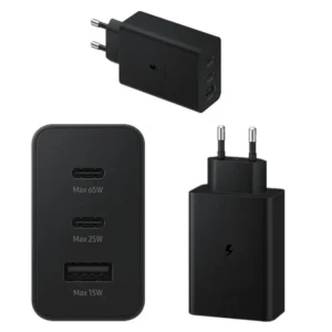 Ładowarka sieciowa 65W Trio 2x USB-C Typ-C 1x USB-A uniwersalny zasilacz do szybkiego ładowania (Czarny)