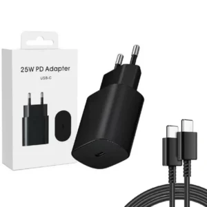 Ładowarka sieciowa zasilacz adapter USB-C Typ-C 25W PD + kabel USB-C-USB-C 100cm do szybkiego ładowania smartfonów Samsung (Czarny)