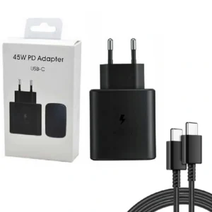 Ładowarka sieciowa zasilacz adapter USB-C Typ-C 45W PD + kabel USB-C-USB-C 100cm do szybkiego ładowania (Czarny)
