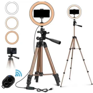 Lampa pierścieniowa LED Ring Fill Light Kit 10" 26cm studyjna do robienia zdjęć telefonem fotografia wideo stream transmisja podcast vlog makijaż + statyw tripod 130cm (Brązowo złoty)