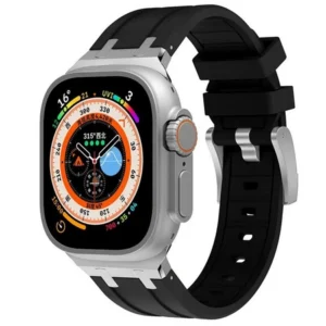 Pasek AP Steel+Silicone Band bransoleta opaska sportowa do Apple Watch 4/5/6/7/8/9/10/11/12/SE/Ultra 1/2/3/4 44/45/46/49mm (Czarny + Srebrny)