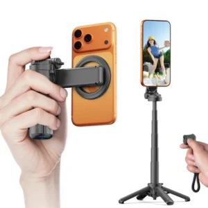 Selfie stick 360° mini monopod uchwyt kijek do zdjęć tripod statyw pilot Bluetooth Live Stream Vlog z magnetycznym uchwytem na telefon Apple iPhone MagSafe (Czarny)