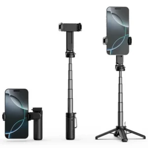 Selfie stick 360° mini monopod uchwyt kijek do zdjęć tripod statyw pilot Bluetooth Live Stream Vlog z zaciskowym uchwytem na telefon (Czarny)