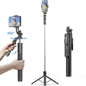 Selfie stick D-Pro DF16 XL uchwyt kijek do zdjęć długi wysoki solidny tripod statyw do telefonu pilot Bluetooth 170cm 1.7m Live Stream Vlog Podcast YouTube TikTok Transmisja (Czarny)