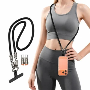 Smycz D-Pro Crossbody 2w1 z wbudowanym kablem 2x USB-C PD 240W do szybkiego ładowania pasek sznurek na ramię szyję wkładka do etui telefonu (Black / Czarny)