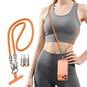 Smycz D-Pro Crossbody 2w1 z wbudowanym kablem 2x USB-C PD 240W do szybkiego ładowania pasek sznurek na ramię szyję wkładka do etui telefonu (Orange / Pomarańczowy)