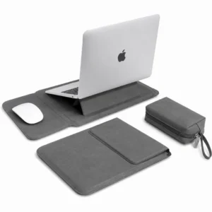 Torba SuedePad pokrowiec z funkcją podstawki podkładki pod mysz + etui na ładowarkę do laptopów HP Dell Lenovo MacBook Air/Pro 13/14 (Szary)