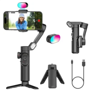 Zestaw Gimbal Aochuan Smart XE Stabilizator 3-osiowy ręczny do smartfona ze statywem tripod selfie stick to telefonu (Czarny) + lampa RGB LED magnetyczna
